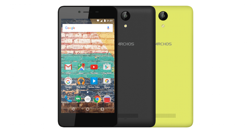 ARCHOS 50e Neon mit 5 Zoll Display, 8 Megapixel-Kamera, Quad-Core-Prozessor, Android 6 und Wechselcover in Zitrusgelb & Nachtschwarz für 79,99 Euro 